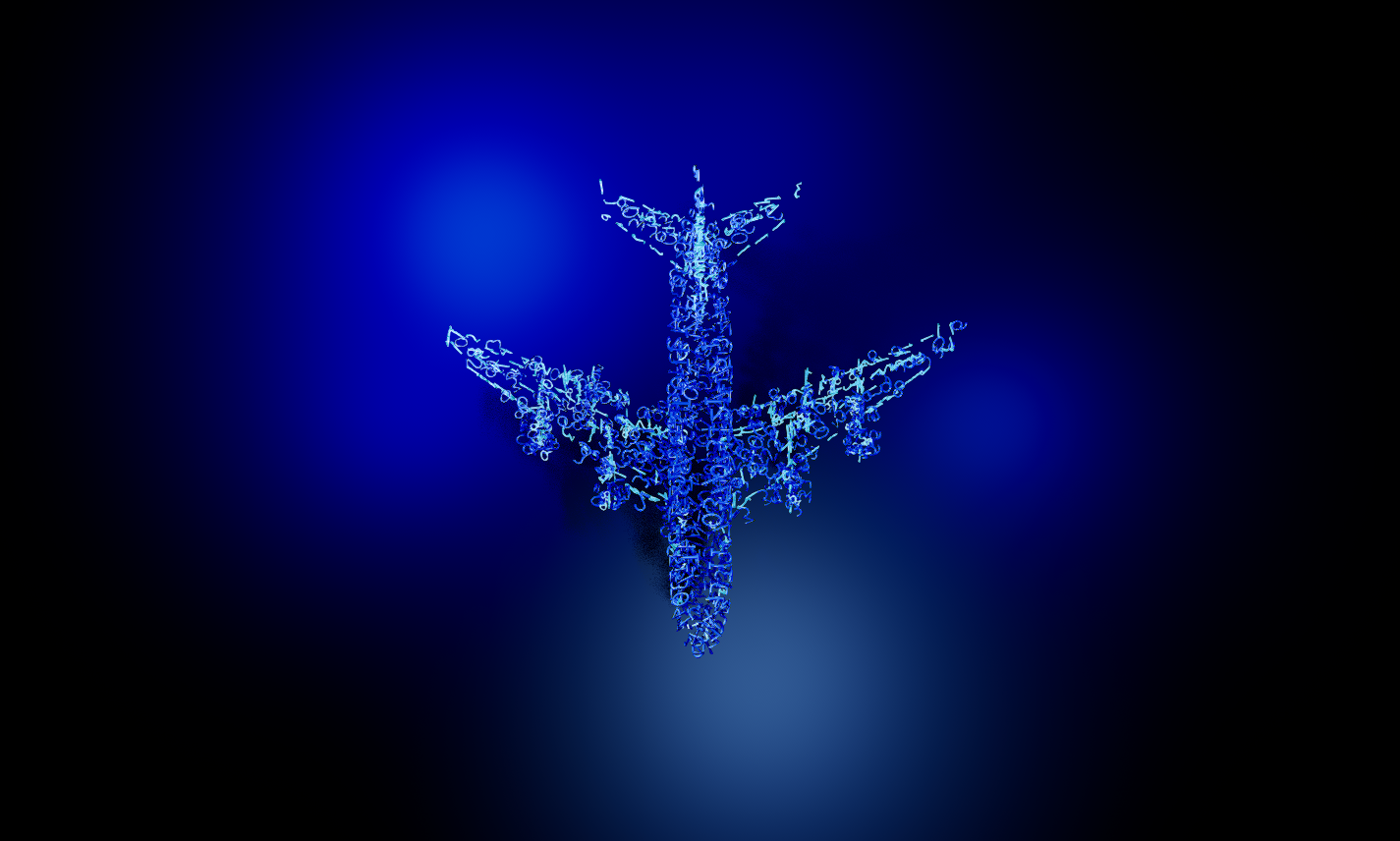 Thousands of three-dimensional numerals forming an airplane